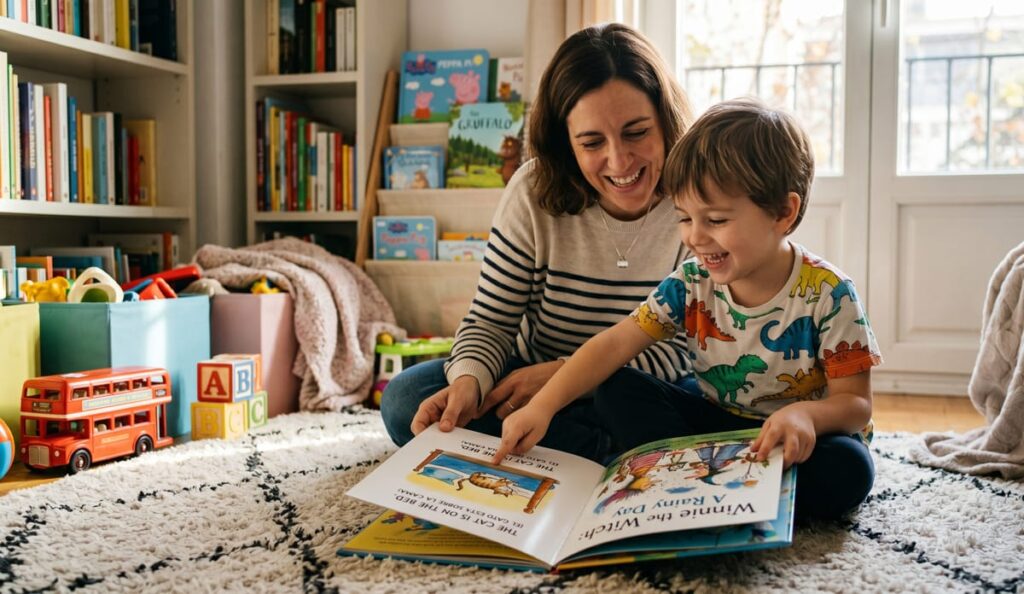 madre e hijo aprendiendo ingles